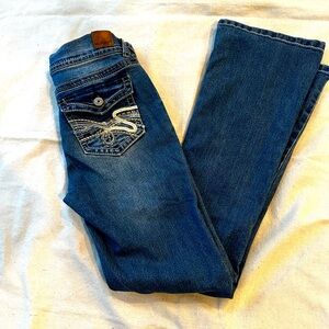 Y2K low rise denim bootcut jeans with embellished pockets